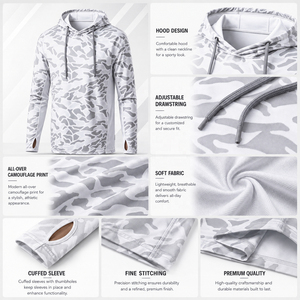 Camisa de Pesca Personalizada Ultraligera con Protección Solar UPF 50+ UV para Hombre, Sudadera con Capucha de Manga Larga para Pesca, Camuflaje Blanco - Product Image 3