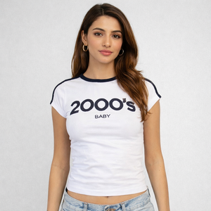 T-shirt court Y2K pour femme, coupe ajustée personnalisée, motif années 2000, OEM ODM - Product Image 1