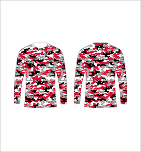 T-shirt à manches longues camouflage rouge et blanc personnalisé, respirant, performant, pour l'entraînement sportif, haut de sport durable pour la remise en forme - Product Image 1