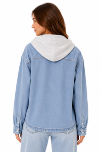 <b>Womens</b> Oversized <b>Denim</b> Hoodie Shirt Light Blue Button Down Jacket Casual <b>Long</b> Sleeve Hooded <b>Denim</b> Top <b>for</b> <b>Women</b> Stylish Loose - Product Image 2