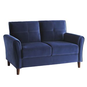 Tappezzeria di velluto blu moderno divano da soggiorno 1pc Comfort Loveseat felpato con schienali a ciuffo con struttura in legno massiccio - Product Image 3