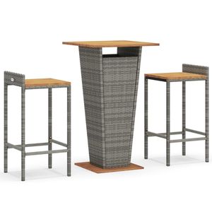 Conjunto de Bar de Jardín de 3 Piezas en Ratán PE Gris con Reposapiés, Muebles de Bar Contemporáneos - Product Image 2