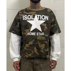 เสื้อยืดแขนสั้นลายพรางทรงโอเวอร์ไซส์ คอกลม ผู้ชาย สไตล์ลำลอง เนื้อผ้าเจอร์ซีย์ ระบายอากาศดี สไตล์สตรีท โลโก้ด้านหน้า - Product Image 2