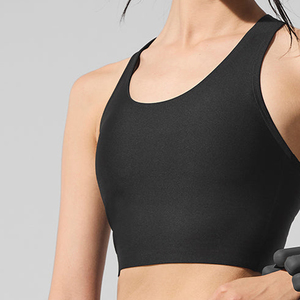 Débardeur noir à col rond pour femme, couleur unie, tricoté en spandex et polyester, vêtement de sport et de fitness - Product Image 6
