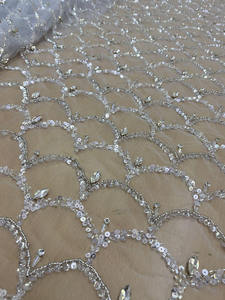 ผ้าลูกไม้ประดับลูกปัดลูกปัดผ้าตาข่ายปักด้วยมือหนาสำหรับชุดแต่งงานสุดหรูและชุดราตรี - Product Image 2