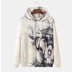 Sudadera con Capucha Estilo Chino para Hombre, Corte Holgado, Estampada, Manga Larga, Tejida en Poliéster, para Otoño, con Diseño de Bolsillo - Product Image 1