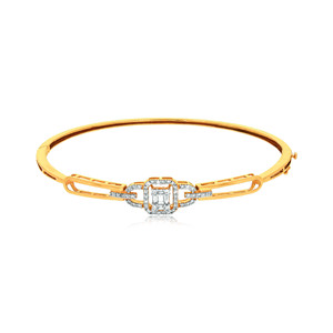 18K Yellow Gold Emerald Cut Diamond Geometric Link <b>Bangle</b> <b>Bracelet</b> for Women - Product Image 2