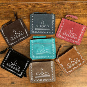 Porte-monnaie personnalisé en cuir suédé véritable gris à point de botte en cuir de vachette occidental Mini portefeuille pour femmes - Product Image 3