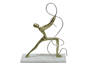 Statue abstraite de gymnaste rythmique en bronze et aluminium argenté - Sculpture moderne de figurine athlétique sur socle en marbre, accent décoratif pour la maison - Product Image 2