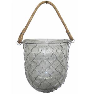 Artesanía rústica Diseño único 2025 Linterna colgante de huracán con alambre de metal Trabajo de ratán Tarro de vidrio Producto superior de alta calidad - Product Image 3