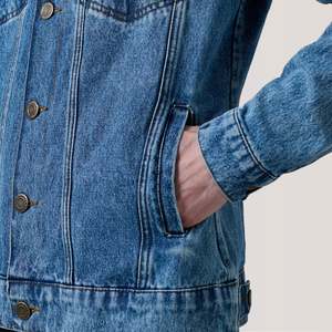 Veste d'hiver en cuir véritable pour homme Relevo, bleu délavé, col rabattu, coupe classique, simple boutonnage - Product Image 5