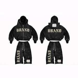 Distressed Hoodie Shorts <b>Set</b> Streetwear Oversized Tracksuit Unisex Vintage Acid Wash Graphic Print Casual Summer Outfit - Product Image 4