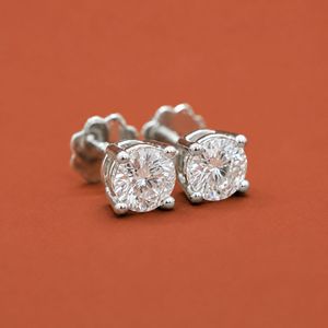 Classic 4-Prong Round <b>Moissanite</b> Diamond <b>Earrings</b>, 925 Silver Fine Jewelry - Product Image 3