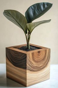 Jarrón de Madera Maciza Orgánica Hecho a Mano en India, Diseño Moderno de Estilo Rústico, para Arreglos Florales, Decoración de Sala de Estar, Uso Decorativo, Natural - Product Image 2