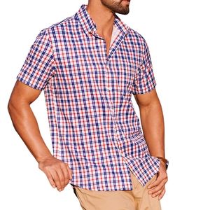<b>Men's</b> <b>Short</b> <b>Sleeve</b> Custom <b>Check</b> <b>Shirt</b> Cotton Polyester Button Down Summer Casual Business Wear Chest Pocket - Product Image 2