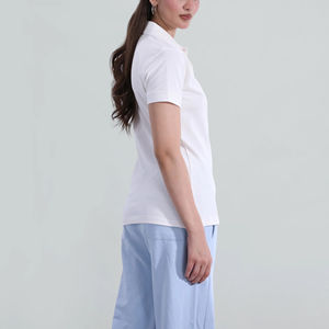 เสื้อโปโลผู้หญิงผ้าฝ้าย 100% คุณภาพสูง สีขาวล้วน ระบายอากาศได้ดี สไตล์ลำลอง ทรงเข้ารูป รับทำโลโก้ OEM - Product Image 5