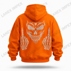Sweat-shirt à capuche zippé surdimensionné pour homme, orange, avec strass imprimés, en coton épais, style streetwear décontracté - Product Image 3