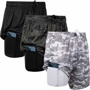 Shorts de sport athlétiques 2-en-1 pour hommes, tendance, décontractés, avec entrejambe de 7 pouces, pour l'entraînement et la gym, à compression, taille haute, séchage rapide - Product Image 1