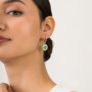 Hot Set Top Quality 14K Pure Yellow Gold Zambian Emerald & Diamond Lever <b>Back</b> Hoop Drop <b>Earrings</b> Bridesmaid Gift Jewelry - Product Image 6