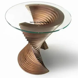 โต๊ะกลางทรงกลมกระจกใสหรูหรา โครงเหล็กกล้าไร้สนิมสีทอง ลายเกล็ดปลา สำหรับใช้ในบ้าน วางกาแฟ - Product Image 2