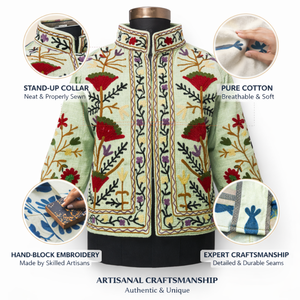 Chaqueta de Algodón Bordada de Primera Calidad, Forro TNT, Cuello Alto, Chaqueta Bomber Hecha a Mano para Mujer - Product Image 4