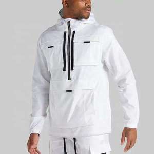 Custom <b>Men's</b> White Techwear Streetwear Windbreaker Waterproof Tactical <b>Pullover</b> Hoodie Anorak <b>Jacket</b> with Multi Cargo Pockets - Product Image 1