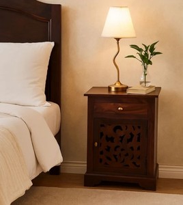 Traditional Wood Nightstand With 1 Drawer And Intricated Design Door <b>Storage</b> Bedroom Furniture Antique Design - Product Image 2