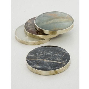 Sous-verres en marbre et métal, lot de 4, décoratifs, avec bordure métallique, écologiques, compatibles lave-vaisselle, pour une table de luxe à la maison - Product Image 1