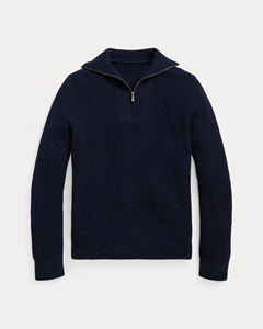 Pull en maille texturé bleu marine pour homme, col mandarin, demi-zip, style décontracté chic, idéal pour l'automne - Product Image 2