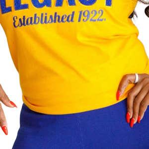 T-shirt en chenille Sigma Gamma Rho Legacy pour femme, broderie or et bleu, mélange de coton, manches courtes, coupe décontractée et élégante - Product Image 5