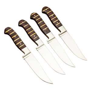 Customized HandMade Stainless Steel Steak knife Set - 4 Pcs Handmade Satin finish Steak Knives With <b>Leather</b> Cover - Product Image 1