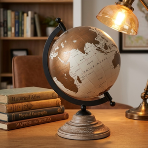 Decorative World Desk Globe with Wooden Base | Iron Stand and Durable Plastic Sphere for Office Desk & Educational Use - Product Image 2