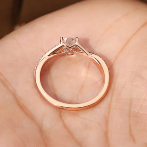 Anillo de Compromiso de Diamantes de Lujo con Banda de Corte Redondo y Engaste Pavé, Oro Sólido de 18K, Anillo de Boda Nupcial, Joyería Fina, Regalo para Mujer - Product Image 5