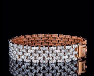 Bracelet en or rose serti de moissanite, style basket link, bijoux de luxe hip hop pour hommes et femmes, chaîne statement. - Product Image 5