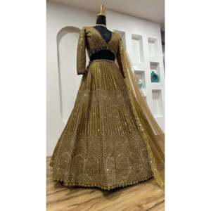 FB Designer Gold Wedding Apparel Dori & Sequence Work Lehenga Choli Taille M pour Demoiselles d'honneur et Invités - Product Image 5