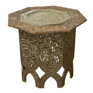 Mesa auxiliar octogonal islámica antigua, hecha a mano con madera, incrustaciones de nácar y hueso, diseño geométrico, mesa de té árabe vintage. - Product Image 5