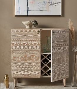 Modern Solid Wood Living Room Cabinet Raised Panel Doors 2 Drawers 2 Compartments 3 Shelves-Wine <b>Storage</b> Home Bar <b>Sideboard</b> Home - Product Image 4