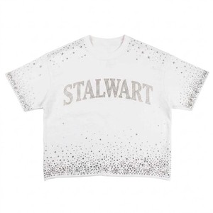 Stalwart Rhinestone Graphic T-Shirt <b>Men's</b> Oversized Short Sleeve <b>Crop</b> <b>Top</b> Gray Jersey Cotton Casual Streetwear Y2K Style - Product Image 5