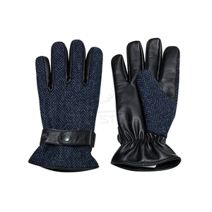 Blue Wool Tweed <b>Gloves</b> Wholesale Full Finger Sheepskin Leather Adjustable Strap Casual Style Classic <b>Mens</b> Winter Fashion <b>Gloves</b> - Product Image 1