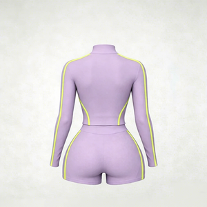 2026 Custom Women's Sports Suit Manufacturer Color-blocked Sport Jacket and Shorts Summer Two-Piece Fitness Yoga Outfit - Product Image 2