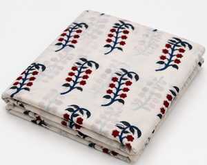 Tissu en Popeline Florale de Coton 53/54 Pouces Blanc Rouge Bleu Imprimé Botanique Respirant Textile de Maison Tissé Poids Moyen VEER - Product Image 2