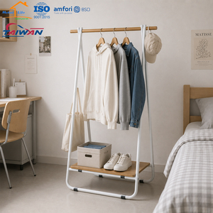 Perchero de ropa de madera y metal tipo A con estante inferior de almacenamiento, soporte para abrigos y tendedero para dormitorio - Product Image 2