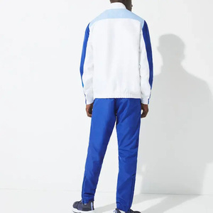 Unisex Hooded Tracksuit Set Full Sleeve Drawstring Closure Sporty Style Color Blocking Blue White Polyester Regular Fit Side - Product Image 2