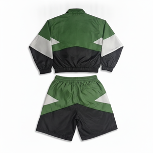 Ensemble de survêtement sportif unisexe ADH, vert, noir, blanc, couleur contrastée, veste à fermeture éclair courte, short, séchage rapide, coupe classique, adulte, printemps - Product Image 4