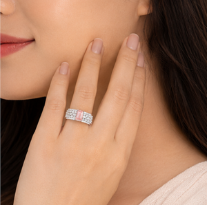 Emerald Cut Fancy Pink Lab Grown Diamond <b>Ring</b> ,Bridal <b>Ring</b> Set, Vintage Floral Engagement <b>Ring</b>, <b>Statement</b> <b>Ring</b> - Product Image 1