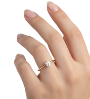 Bague fine en or jaune massif 10K 14K 18K avec diamant de laboratoire rond brillant de 0,25 carat, sertie à griffes, petite bague de fiançailles ou de promesse
