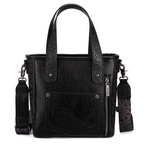 Sac fourre-tout en cuir pour femme style western avec fermeture éclair, détails de marquage, accents frangés, concho en pierre turquoise – Sac à main élégant pour cowgirl - Product Image 5