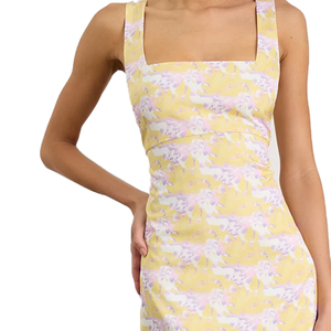Vestido Mini Floral Jacquard sin Mangas con Cuello Cuadrado y Lazo en el Hombro, Hecho a Medida para Mujer, Ropa de Fiesta de Verano, Venta al por Mayor OEM ODM - Product Image 6
