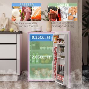 3.2 Mini frigo compatto a porta singola con congelatore e termostato regolabile con porta rosa reversibile - Product Image 4
