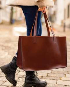 Bolso Tote de Cuero Genuino, Gran Capacidad, Diseño Minimalista, Unisex, Uso Diario, Parte Superior Abierta, Color Marrón - Product Image 2
